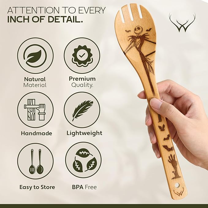 Wooden Spoons for Cooking - 6-Piece Wooden Utensil Set with Spatulas & Spoons, Heat-Resistant, Eco-Friendly Kitchen Utensils for Non-Stick Cookware (NightMare)