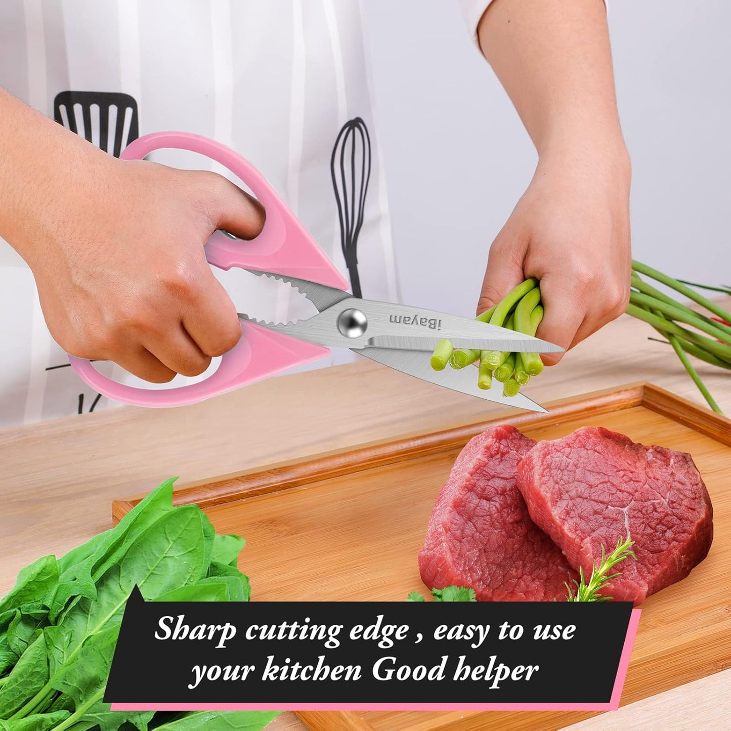 iBayam Kitchen Scissors All Purpose Kitchen Shears 8.5"" Cooking Scissors with Sheath, Pink Kitchen Accessories, Household Appliances Home Essentials, Kitchen Gadgets Utensils, House Decor, 1-Pack