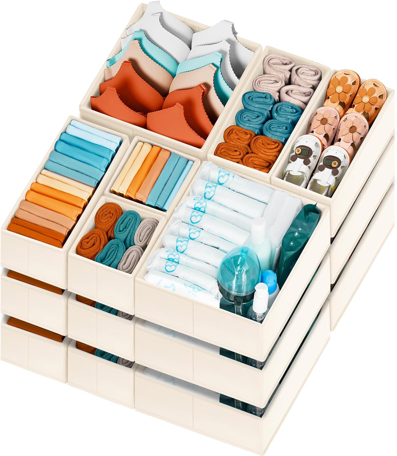 【FAMILY PACK】Drawer Organizer Clothes, 20 Pack Dresser Organizer Bins for Baby Clothes - Underwear Bra Sock Organizer - Fabric Closet Organization and Storage Dividers for Nursery Bedroom Dorm