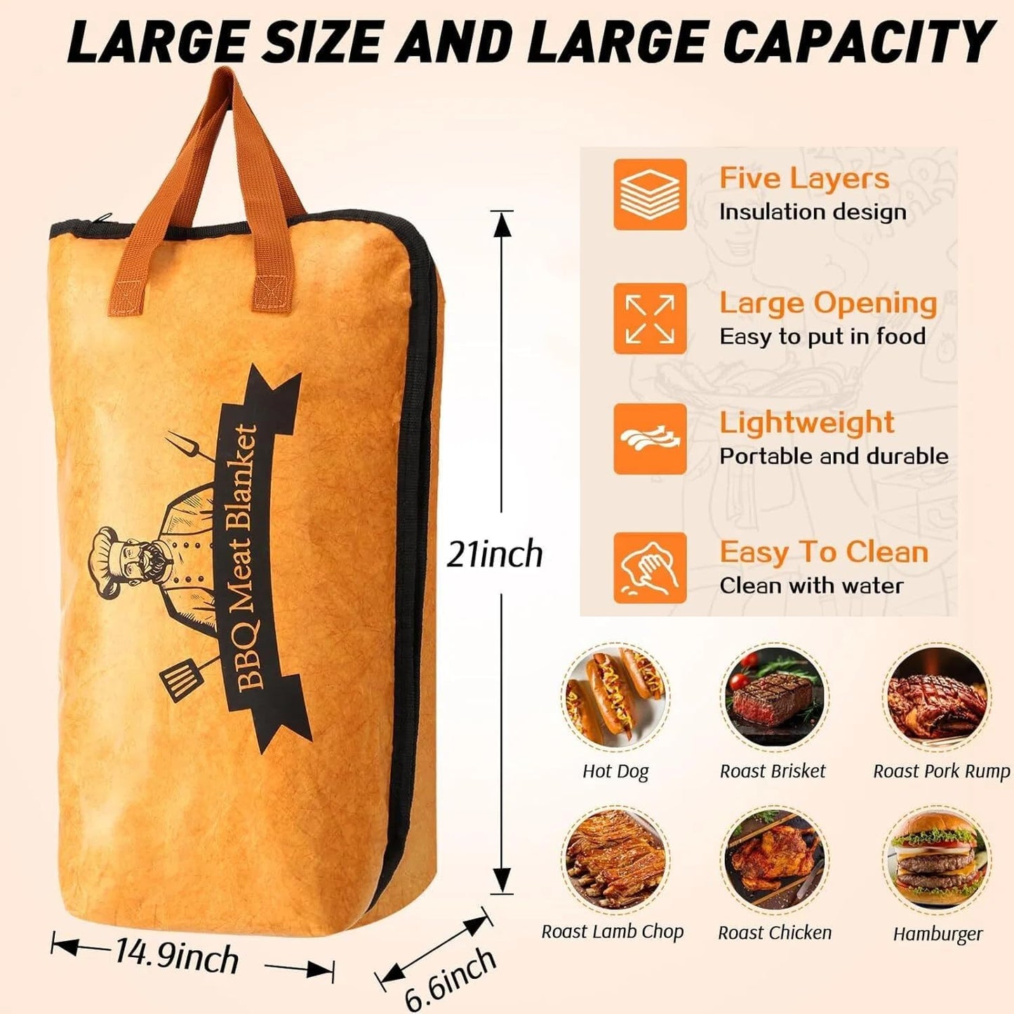 BBQ Blanket for Resting Meat,Insulated Smoker Meat Resting Blanket,Reusable Smoker Grilling Meat Insulated Resting Bag with Wide Mouth,BBQ Accessories for Large Brisket/Beef/Pork Shoulders