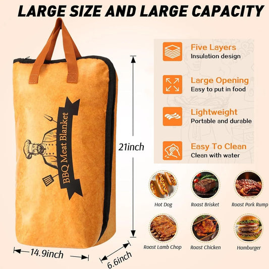 BBQ Blanket for Resting Meat,Insulated Smoker Meat Resting Blanket,Reusable Smoker Grilling Meat Insulated Resting Bag with Wide Mouth,BBQ Accessories for Large Brisket/Beef/Pork Shoulders