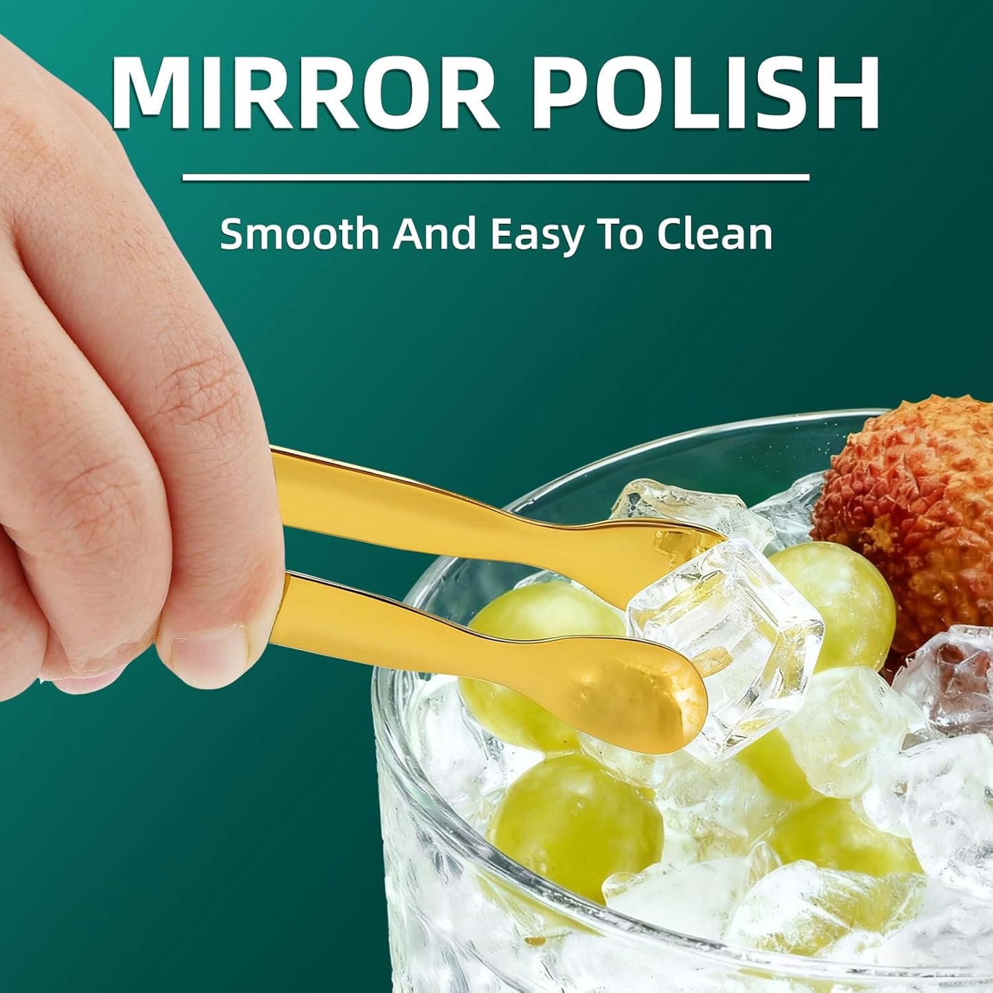 BEWOS 12Pcs Mini Serving Tongs - 4.3 Inch 304 Stainless Steel Ice Tongs, Gold Serving Tongs for Charcuterie Boards Accessories Serving, Coffee Bar, Tea Party, Desserts Banquet and Ice Bucket