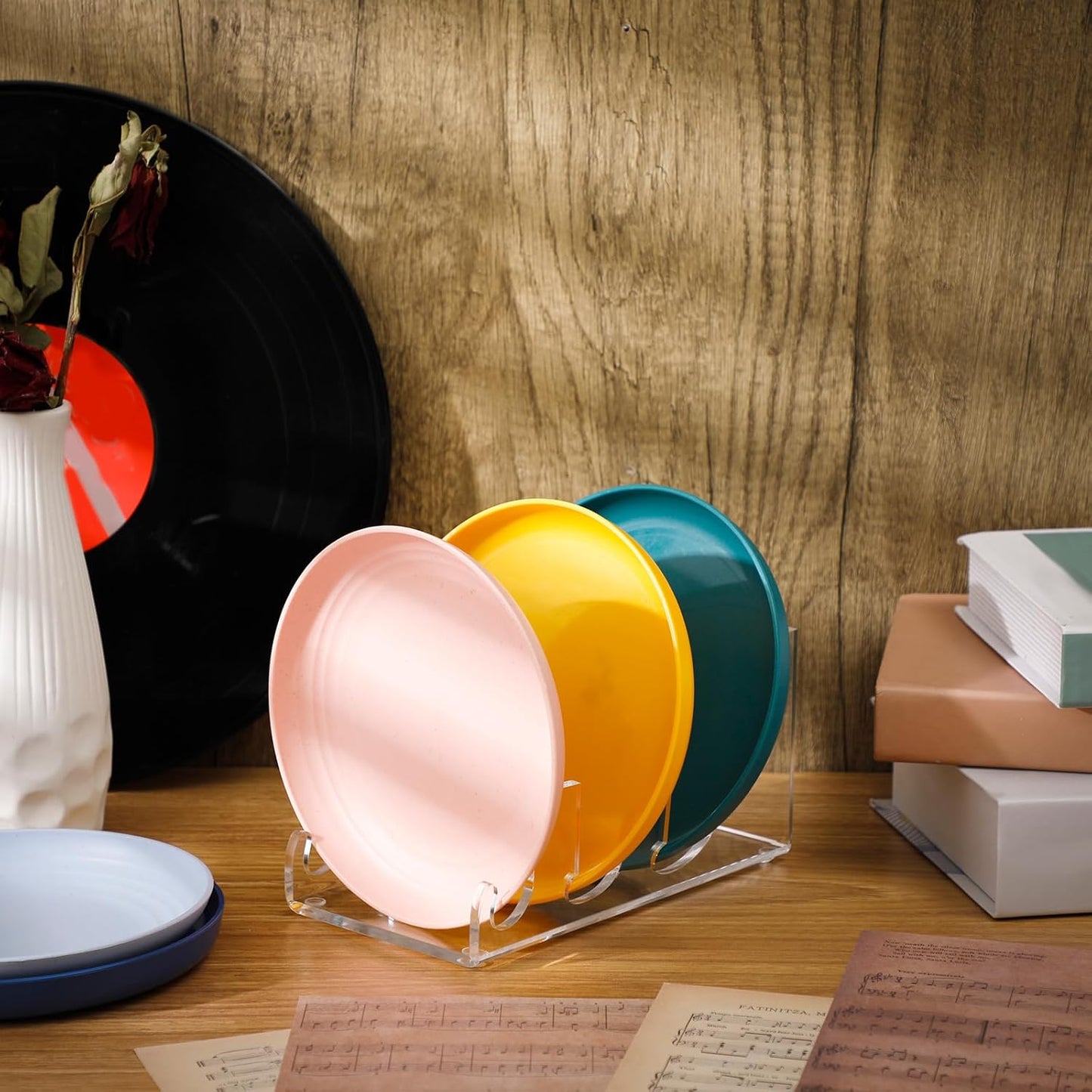 Domensi 2 Pcs Acrylic 3 tier Plate Stands for Display Clear Dinnerware Display Stand organizer China Plate Racks for China Place Setting Holder for Plates Platters