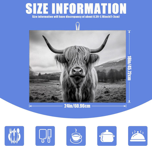 Highland Cow Dish Drying Mat for Kitchen Counter Drying Pad Absorbent Reversible Dish Drainer Rack Mats Draining Pad 18"x24"Inch