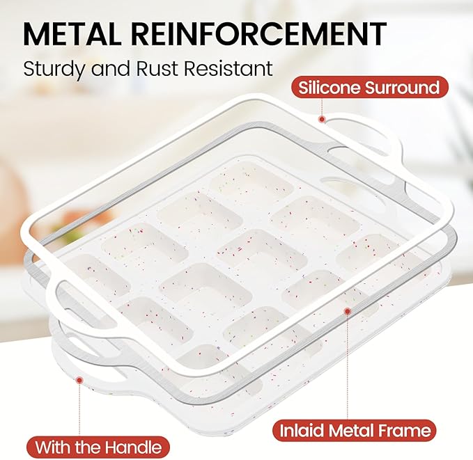 CAKETIME Silicone Mini Loaf Pan with Metal Frame, Silicone Mini Bread Loaf Pans 12 Cups for Baking Bread, Brownie, Cornbread, Cheesecake, Soap Nonstick (2 Pack)