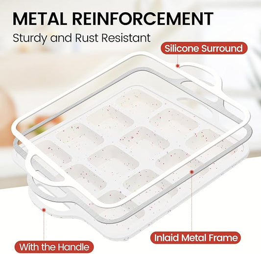 CAKETIME Silicone Mini Loaf Pan with Metal Frame, Silicone Mini Bread Loaf Pans 12 Cups for Baking Bread, Brownie, Cornbread, Cheesecake, Soap Nonstick (2 Pack)