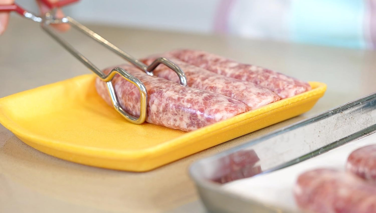 10-Inch Heavy Duty Stainless Steel Kitchen Tongs - Non-Slip Comfortable Red Grip, Scissor Design, Heat Resistant for BBQ and Cooking, Set of 3