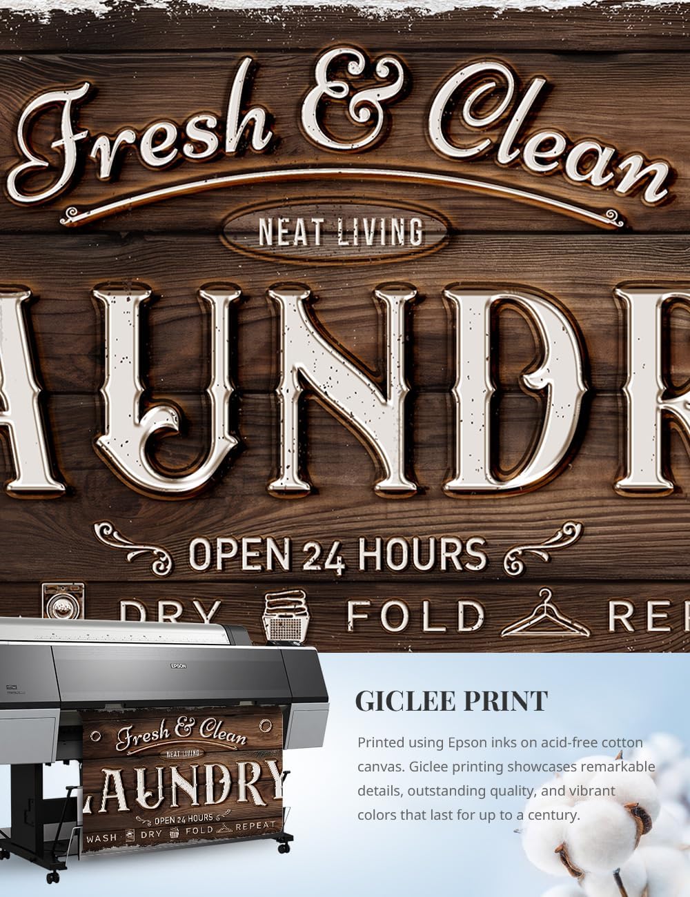 IPIC - Laundry Room Decor, Rustic Canvas Wall Art Print on Acid-Free Cotton Canvas for Family Laundry Room, Rustic Farmhouse Style Wall Decor for Home, Made in USA