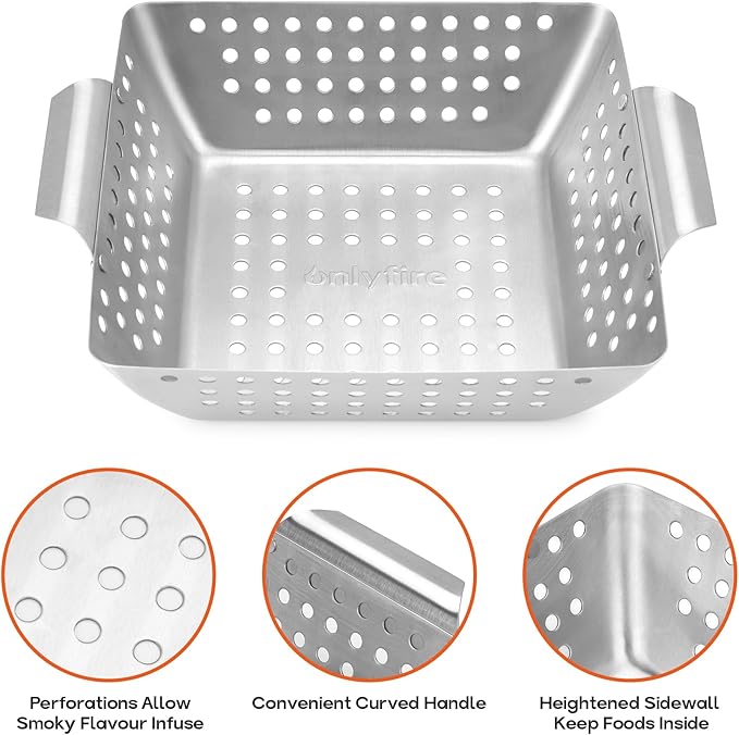 Onlyfire 3 Packs Grill Baskets, Heavy Duty Stainless Steel Perforated Vegetable Grill Baskets, 3 Piece Mini Grilling Basket Set, Grill Pan for Outdoor Grill