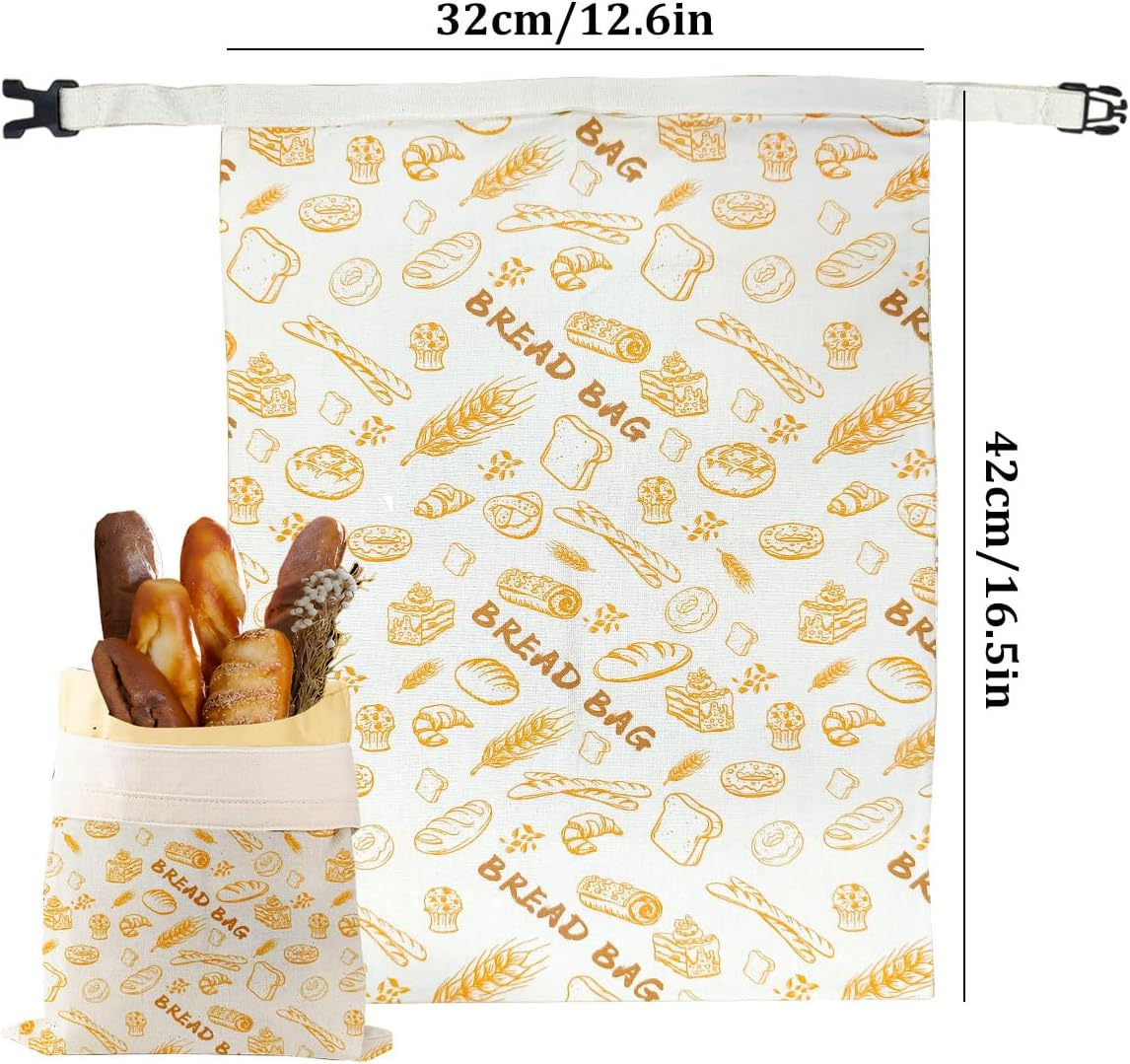 2pcs Reusable Bread Bags for Homemade, Organic Beeswax Cotton Bag with with Lining & Zipper, Sourdough Food Storage Bags, for Freezer-Friendly & Freshness Preservation