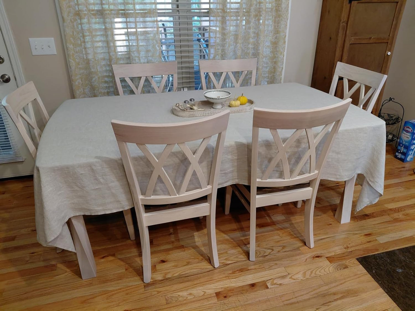 100% French Flax Linen Tablecloths Rectangle 108Lx60W Inch for Dinners, Parties, Easter, Halloween, Camping, Stone Washed, Textured, Machine Washable, 8-10 Sets (60''x108'', Natural Linen)