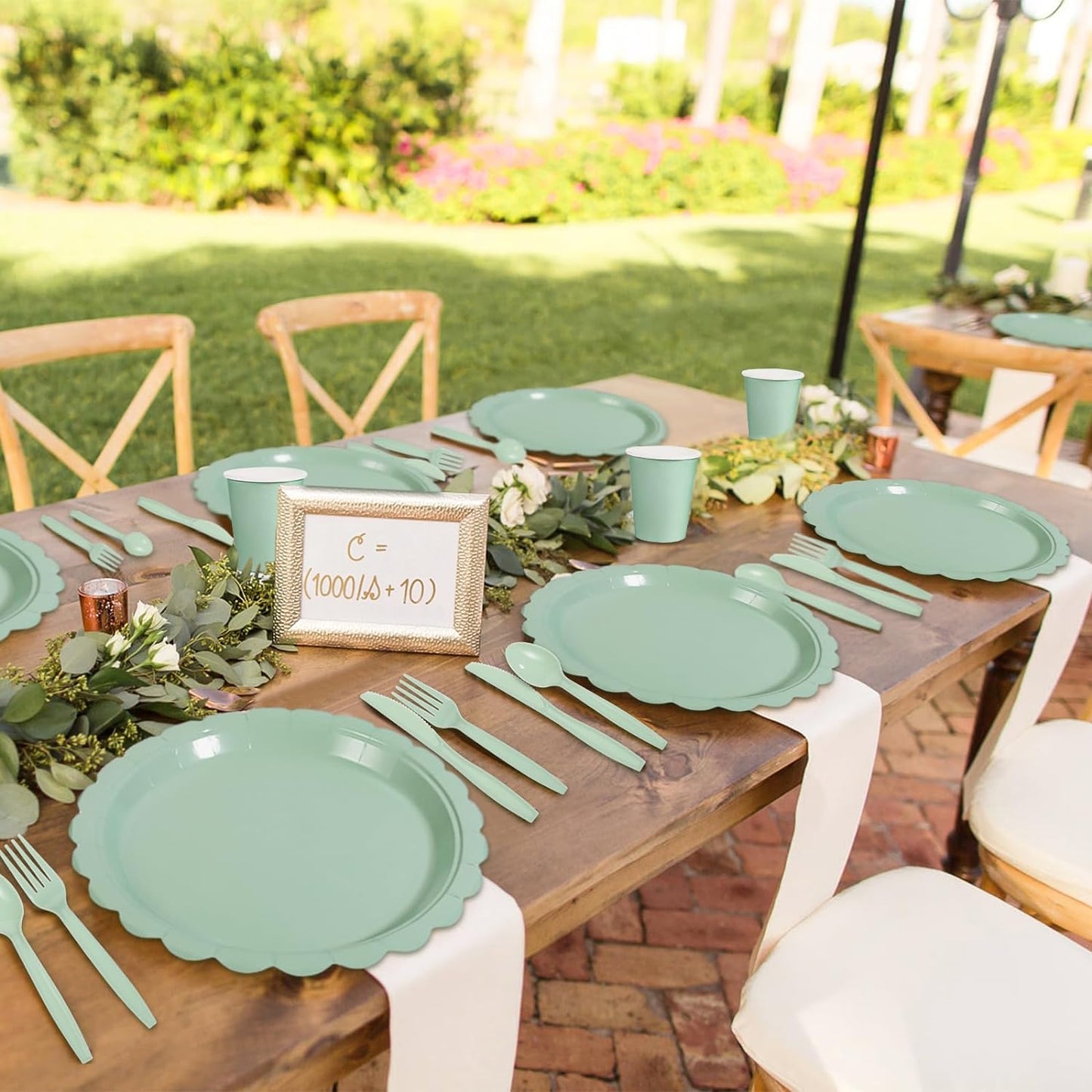 175 Pcs Sage Green Paper Plates and Napkins, Sage Green Party Supplies Include Green Scalloped Plate Paper Napkin Cup Plastic Cutlery for Baby Shower, Wedding, Birthday