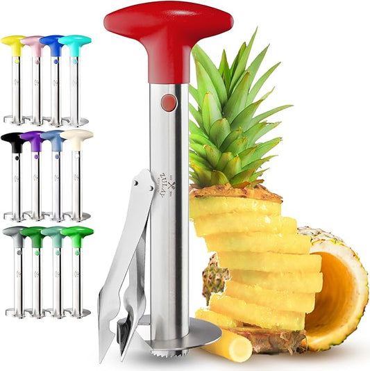 Zulay Kitchen Stainless Steel Pineapple Corer & Slicer – Heavy-Duty Pineapple Cutter with Reinforced Blade & Eye Removal Tool – Effortless Pineapple Core Remover & Slicer - Red