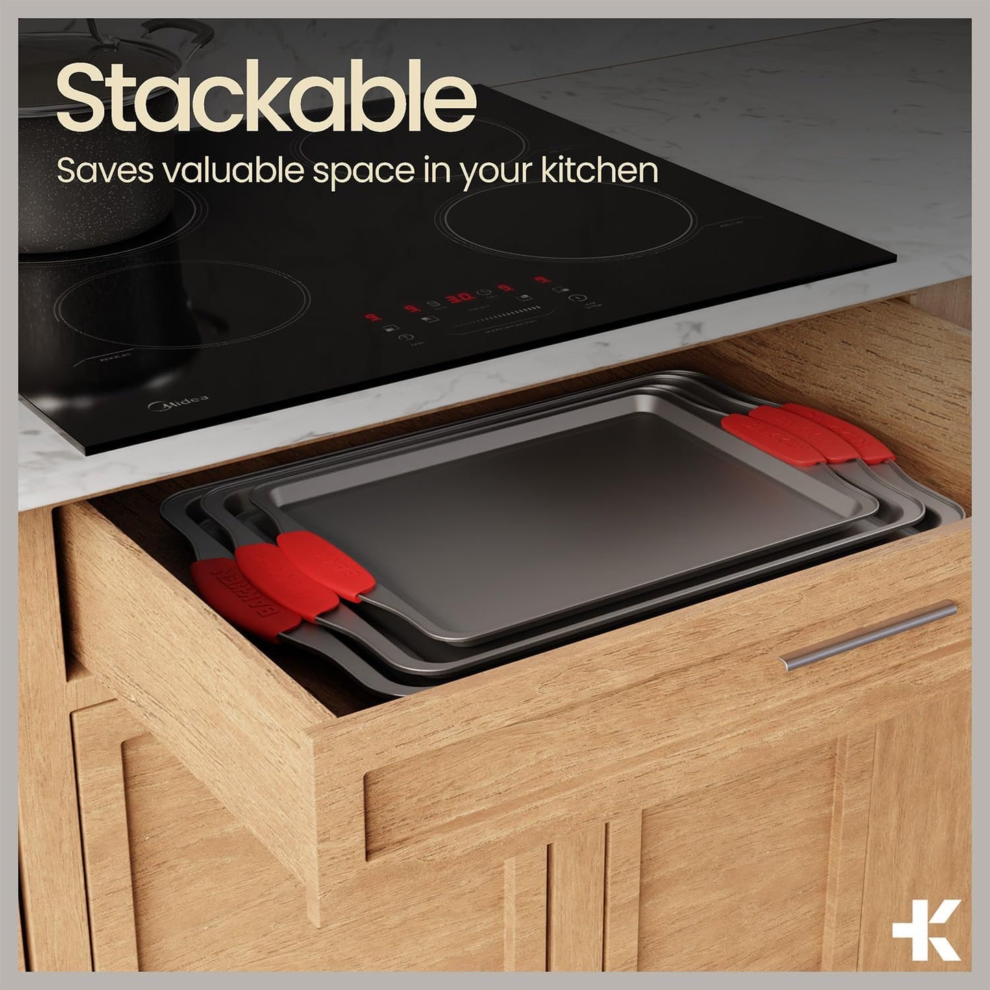 18-Piece Kitchen Oven Baking Set: Nonstick Gray Marble Coating, Carbon Steel Bakeware, Silicone Handles, Dishwasher Safe, Professional Quality, PFOA-Free