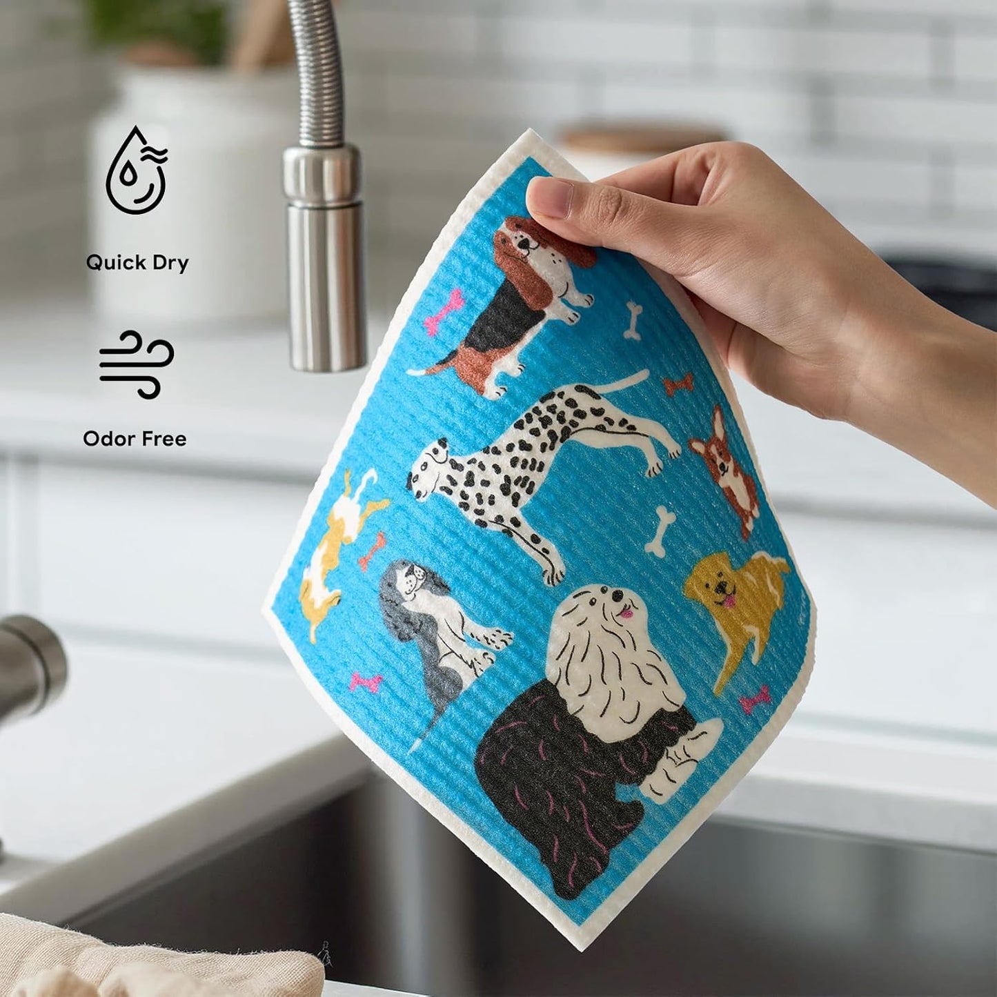 RECYCO Swedish Dishcloths for Kitchen | 6 Pack Doggy Daydreams Washable Dish Rags | Cellulose Reusable Cleaning Paper Towels | Absorbent Counter Dish Cloth Sponge Kitchen Wipes, 8" L x 7" W