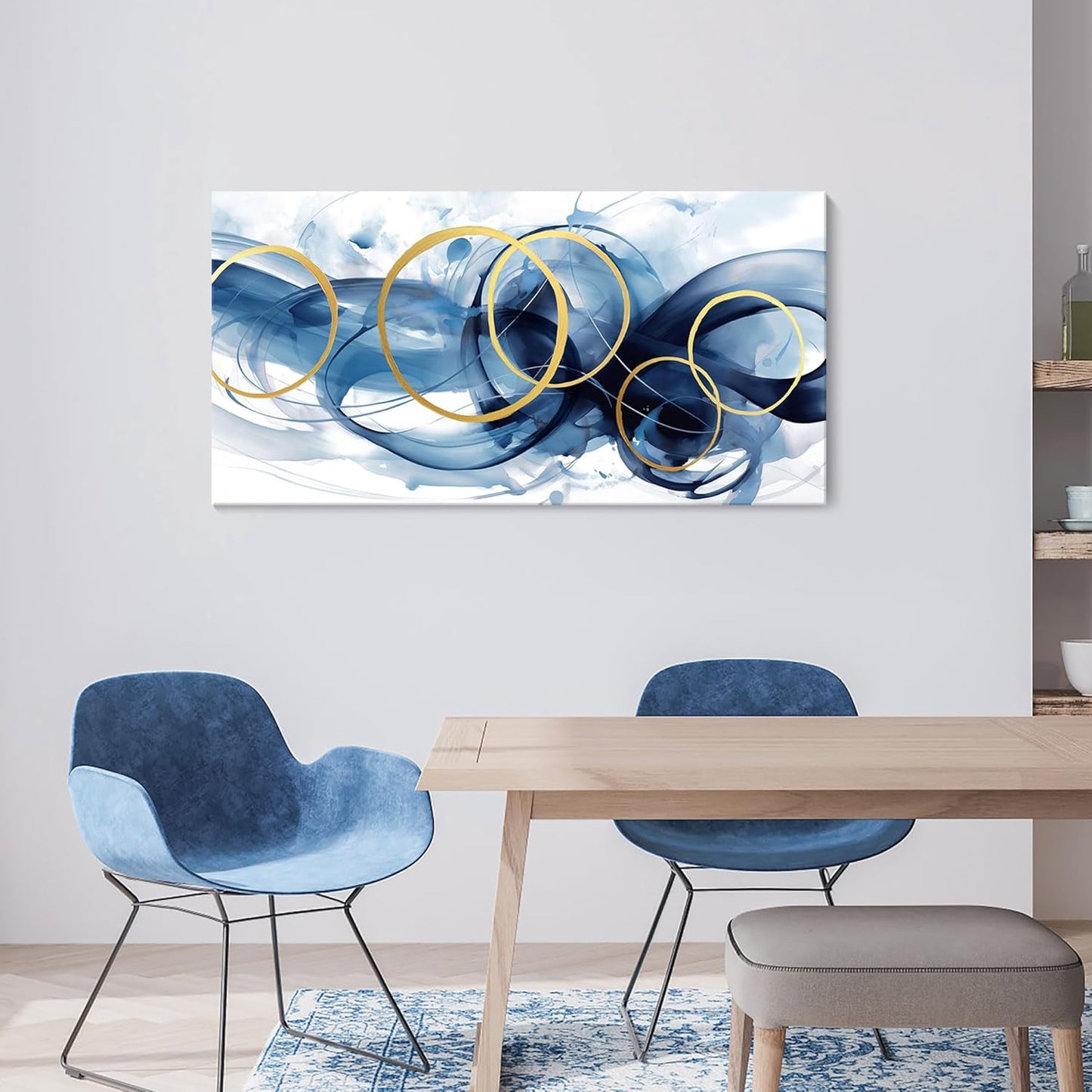 HKDGOKA Wall Art Living Room - Large Abstract Gold Blue Gradient Paintings Wall Canvas Artwork Modern Office Bedroom Pictures for Kitchen Bathroom Wall Decor 20x40 In