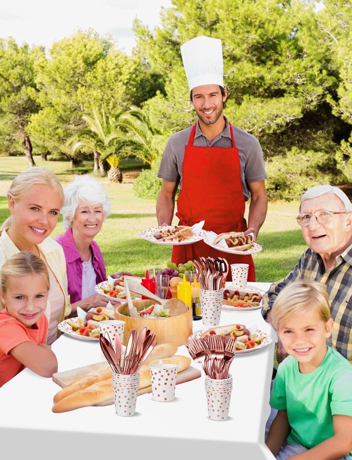 141 Pieces Rose Gold Party Supplies, Party Dinnerware Sets Include Paper Plates Napkins Cups Silverware, for Wedding Bridal Shower Engagement Birthday Parties Decoration -20 Serves