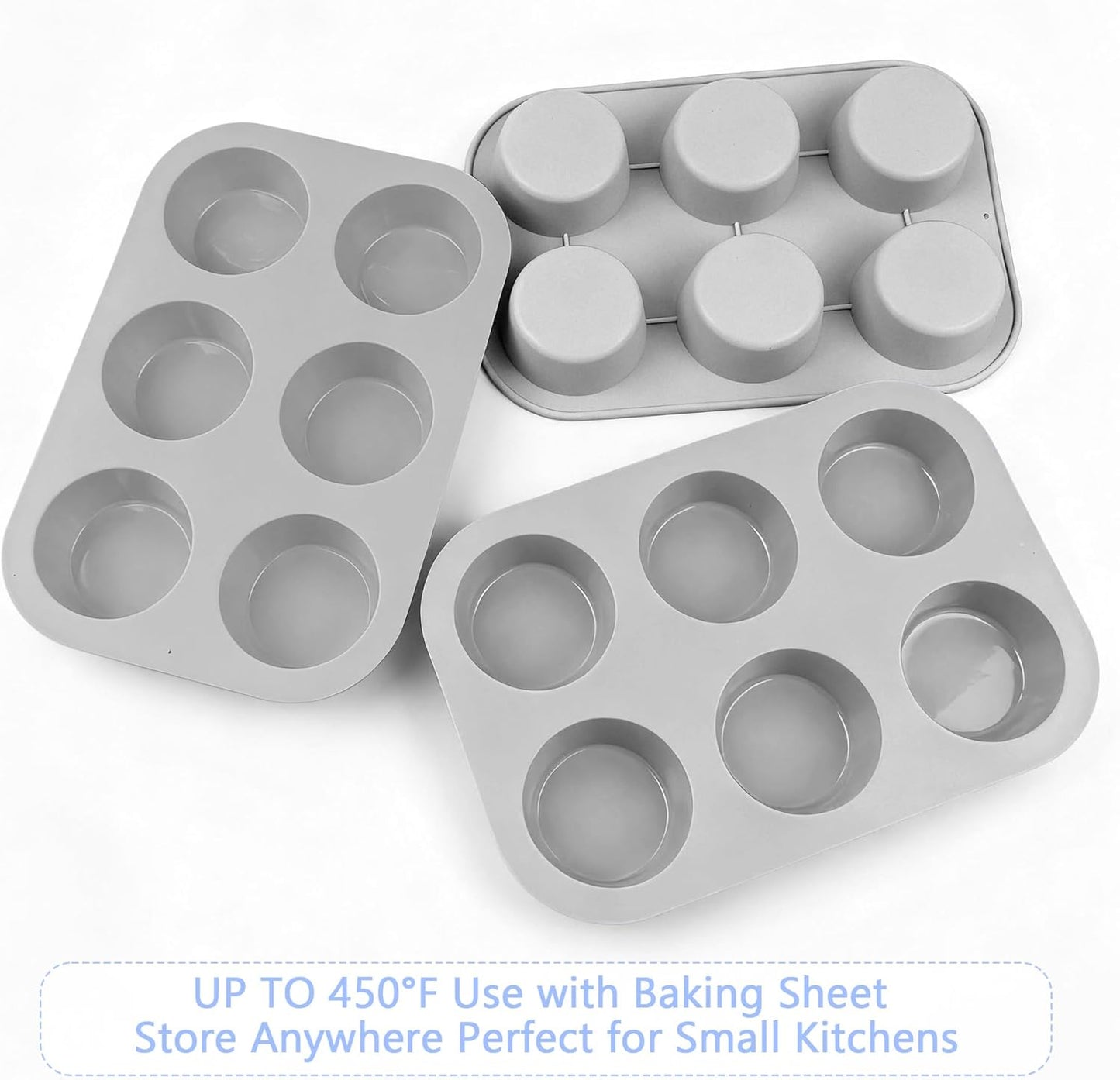 3-Pack 6-Cup Silicone Muffin Pans, Nonstick Cupcake Baking Molds, Muffin Cupcake Pans Molds for Baking, BPA/PFA-Free, Dishwasher & Oven Safe - Gray