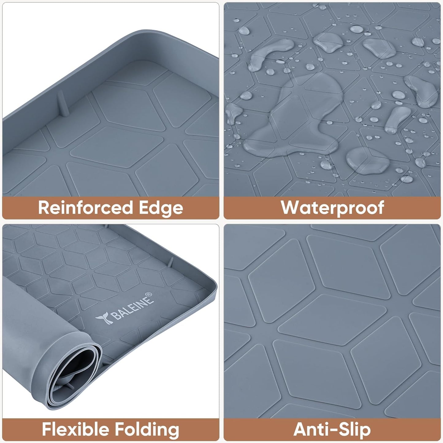 BALEINE 31''×22'' Under Sink Mat, Waterproof Food Grade Silicone Undersink Mat, Cabinet Shelf Drip Tray, Under Sink Liner for Kitchen, Bathroom (Blue)