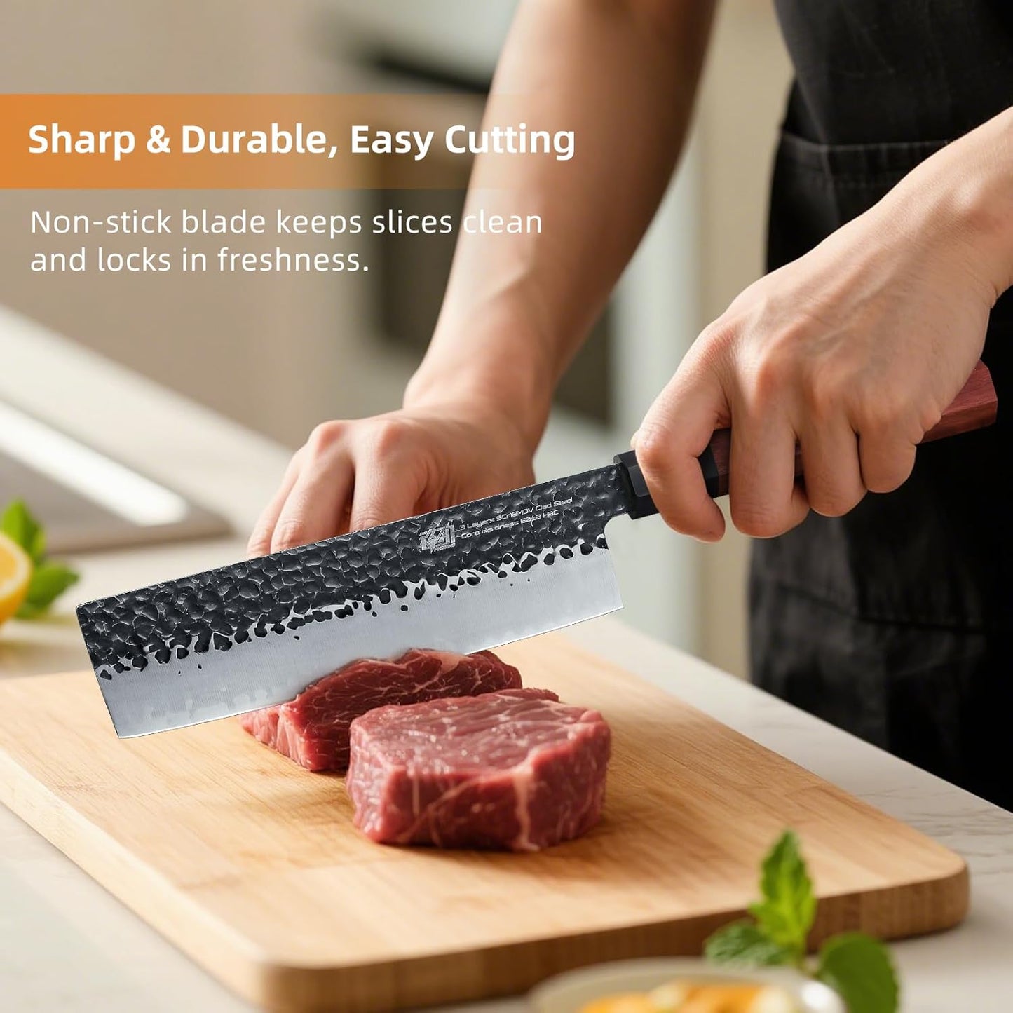 FINDKING Dynasty Series Japanese Nakiri Knife, Professional Vegetable Cleaver, 9Cr18MoV High Carbon Steel Blade, African Rosewood Octagonal Handle, for Shred, Slicing, Mincing, 7 Inches