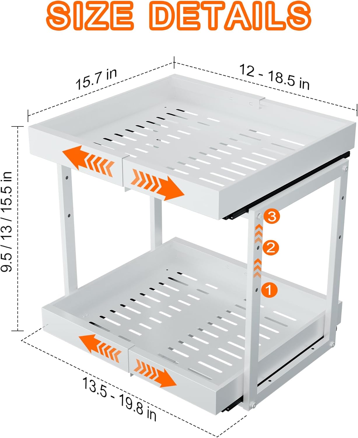 Golener Pull Out Cabinet Organizer - 2-Tier Slide Out Expandable Drawers for Kitchen Cabinets, Bathroom Organizers and Storage, Under Sink Organizer for Kitchen Storage Organization, White Metal Frame
