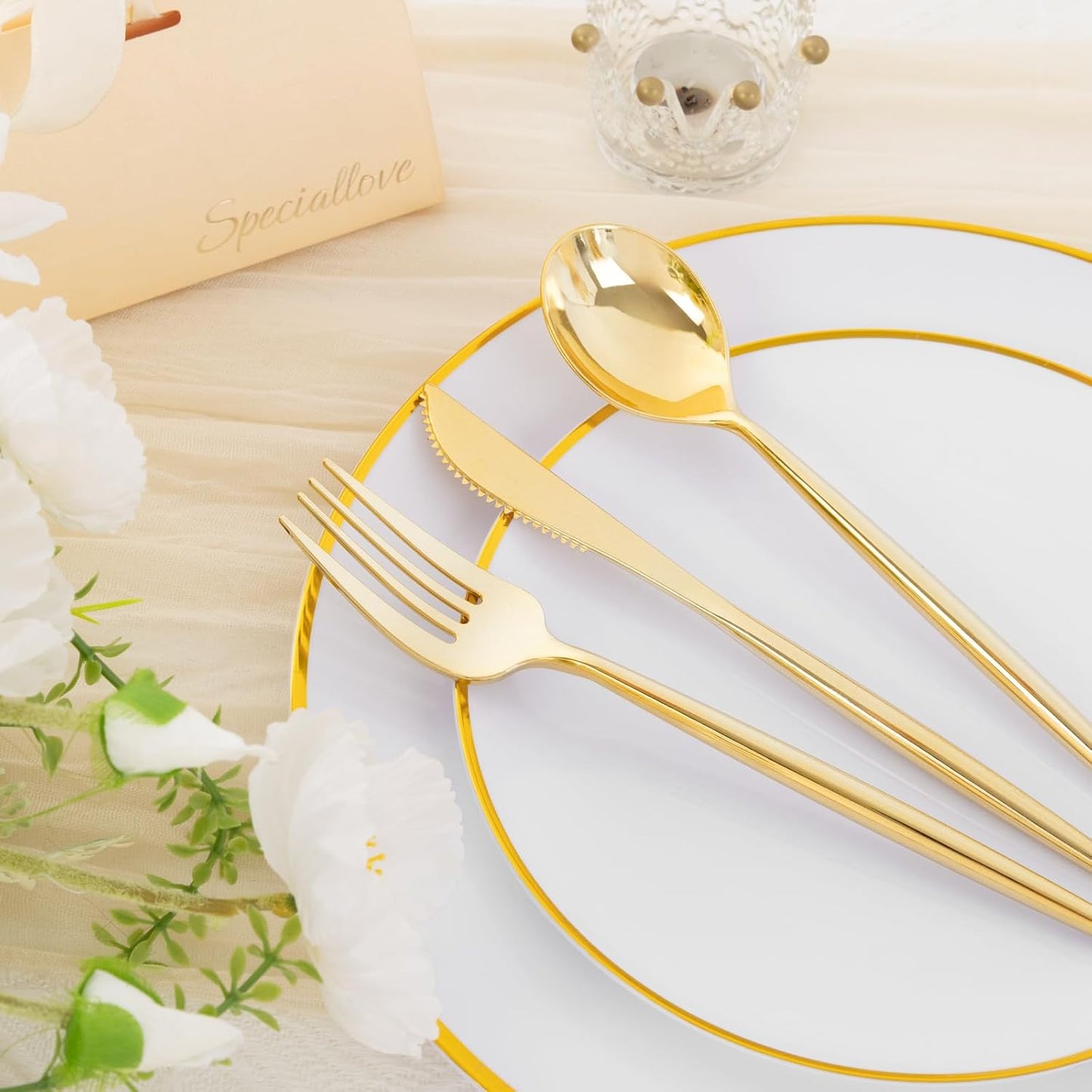 EI 180pcs White and Gold Plastic Plates,Gold Plastic Plates for Party,Fancy Plate Disposable Dinnerware Sets,Gold Disposable Silverware and Cups for Wedding,Baby Shower