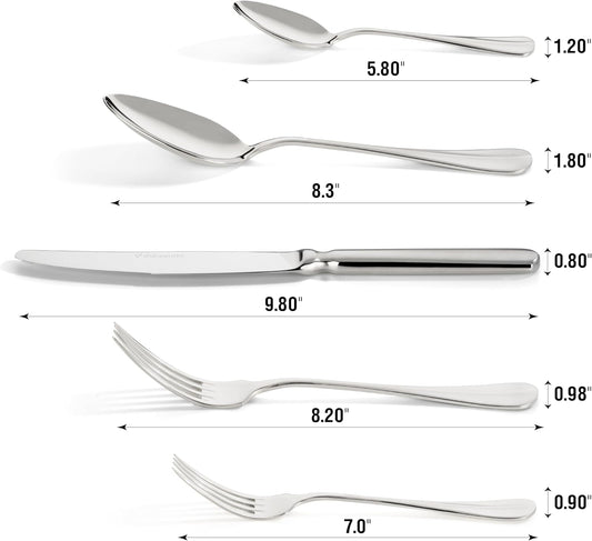 Semi-Matte Design Flatware, Silverware Set for 8 persons, 40 Piece - Spoons, Forks, and Knives 18/10 Stainless Steel, Dishwasher Safe