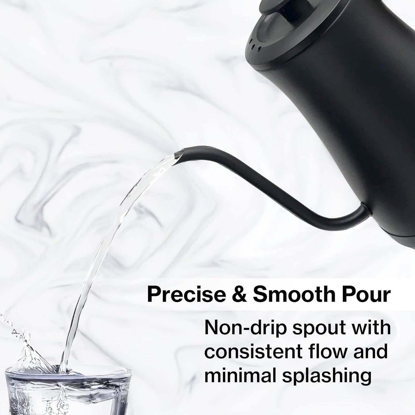 1.0L 1500W Gooseneck Electric Kettle - Stainless Steel Interior - Rapid-Boil - Auto Shut-Off, Boil-Dry Protection, Temperature Control, LED Indicator - Black by The Display Guys