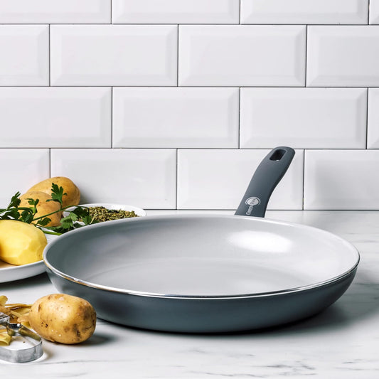 GreenPan Dover Healthy Ceramic Nonstick, 12" Frying Pan Skillet, PFAS-Free, Dishwasher Safe, Comfort Grip Handle, Grey