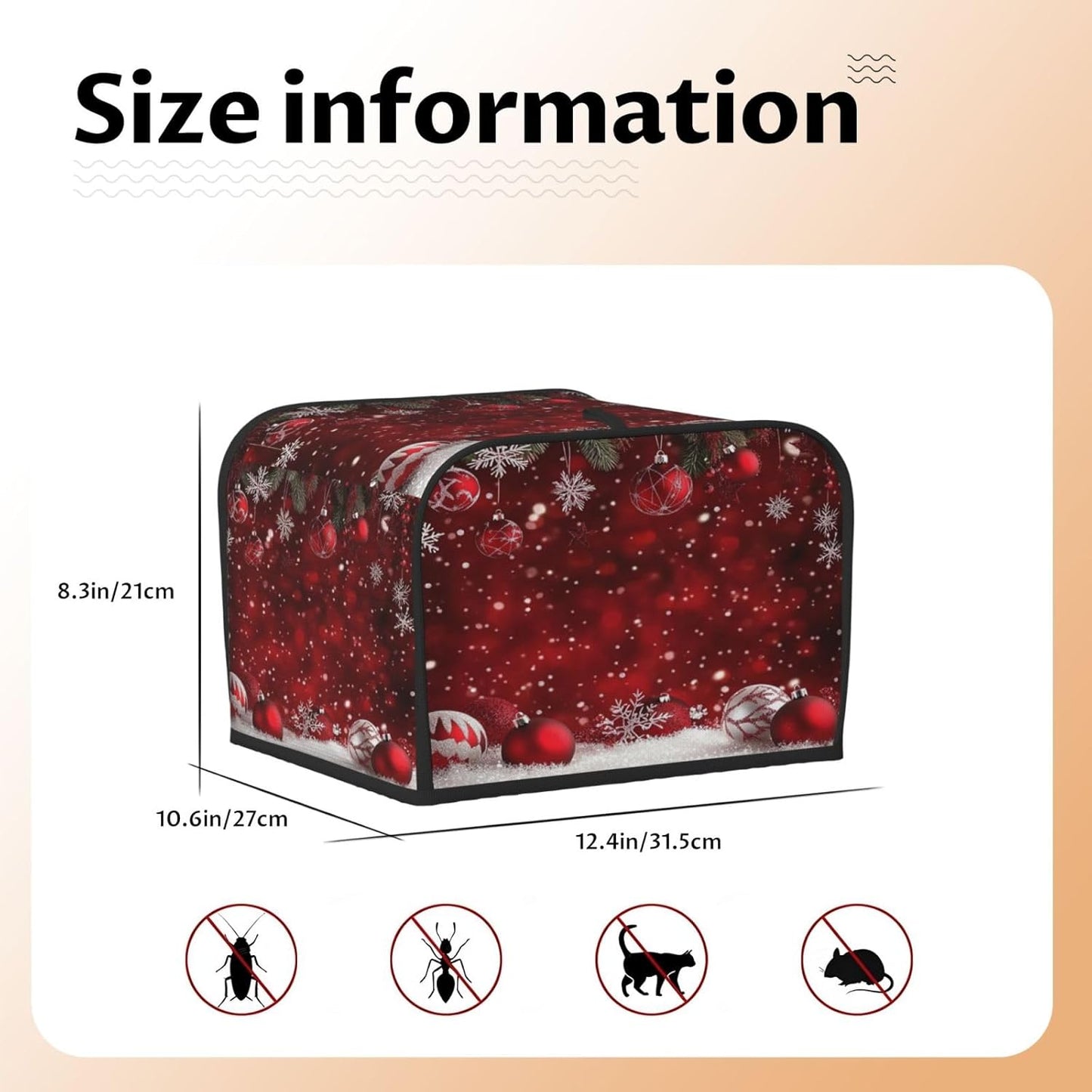 Toaster Cover 4 Slice Christmas Red Ball Winter Kitchen Small Appliance Covers with Pockets Dust and Fingerprint Protection