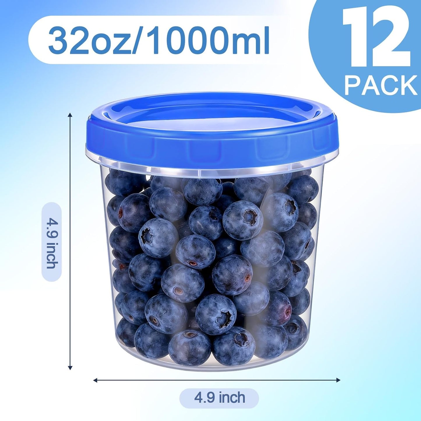 12 Pcs 32 oz Freezer Storage Containers for Soup, Plastic Containers with Screw Top Lids, Reusable Clear Food Storage Containers with Pen and Brush, Microwave & Dishwasher Safe