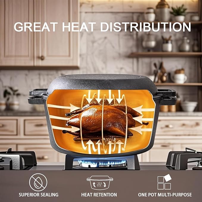 Dutch Oven Pot with Lid, 10 Inch Enameled Cast Iron Dutch Oven for Bread Baking, Camping Cookware, Perfect for Frying, Frying Steaks & Stewing Soups at Home