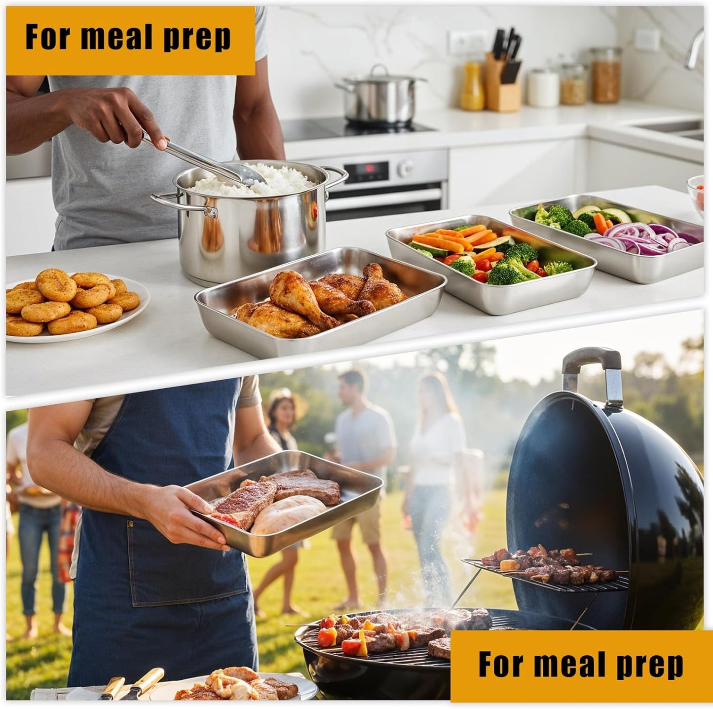 4 Pcs Stainless Steel Food Storage Containers with Lids, Stackable Meal Prep Food Containers Reusable Hotel Pans for Restaurant Kitchen Freezer Buffet