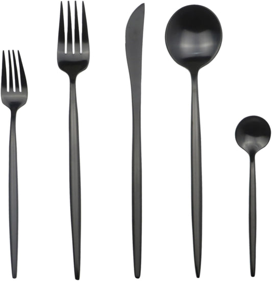 Customized 5-Piece 18/10 Stainless Steel Flatware Set, Serive for 1, With Fork Spoons Knife Teaspoon Dessert Fork for Home Kitchen Restaurant Hotel (Luxury Black)