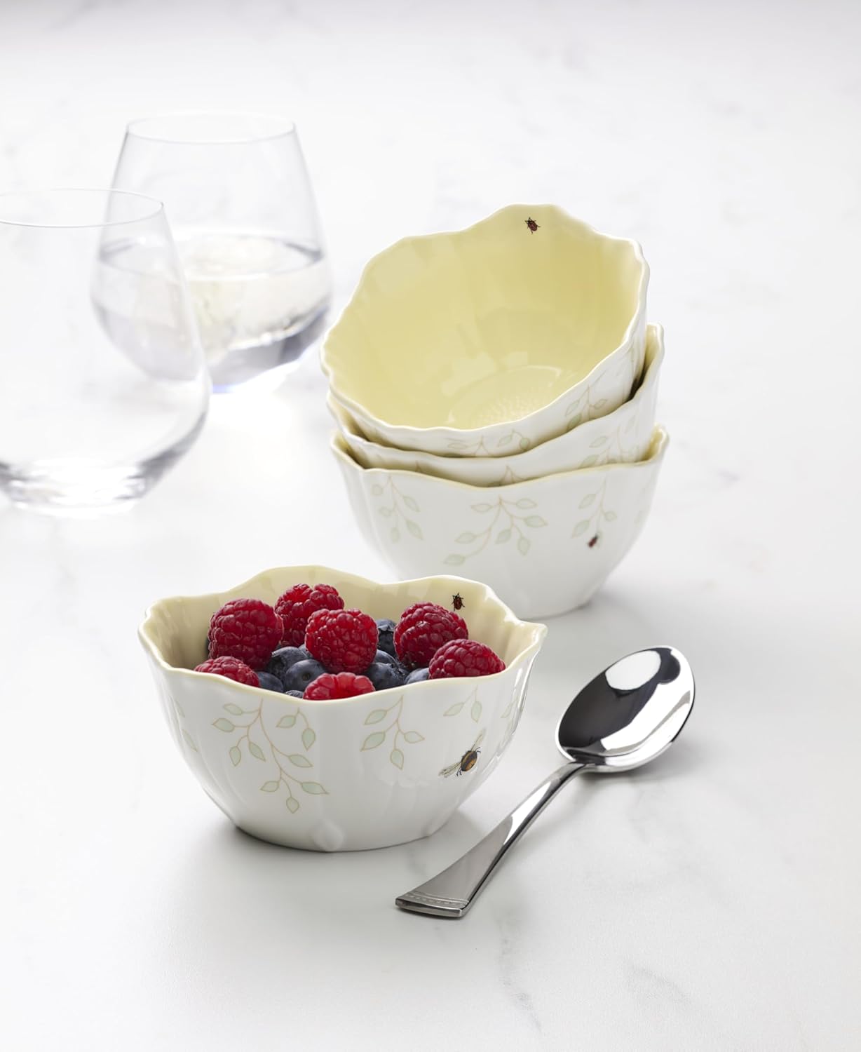 Lenox 897771 Butterfly Meadow Floral Dessert Bowls, Yellow, Set of 4