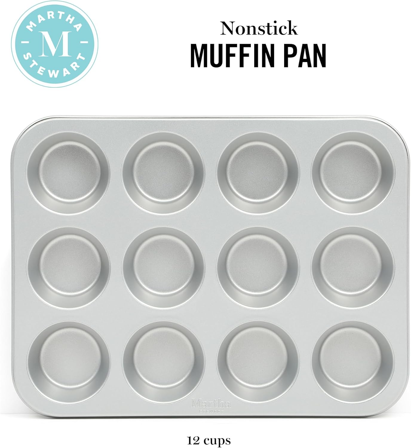 Martha Stewart Gallen 12 Cup Nonstick Carbon Steel Muffin/Cupcake Pan - Silver