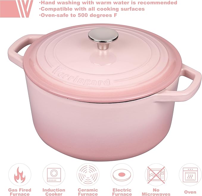 Enameled Cast Iron Dutch Oven Pot with Lid, for Bread Baking, Round Bread Oven- include Sourdough Bread Baking Supplies set, 4.5QT, Pink