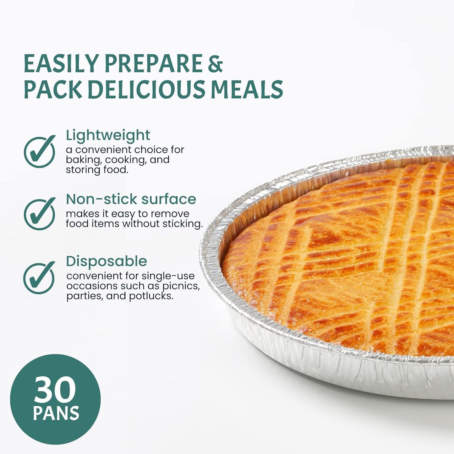 FUNSTITUTION Round Aluminum Pans with Lids (30 Pack) - 7 Inch Disposable Pie Pans - Round Aluminum Foil For Baking, Grilling, Cooking, Storing, Prepping - Pie Tins with Lids