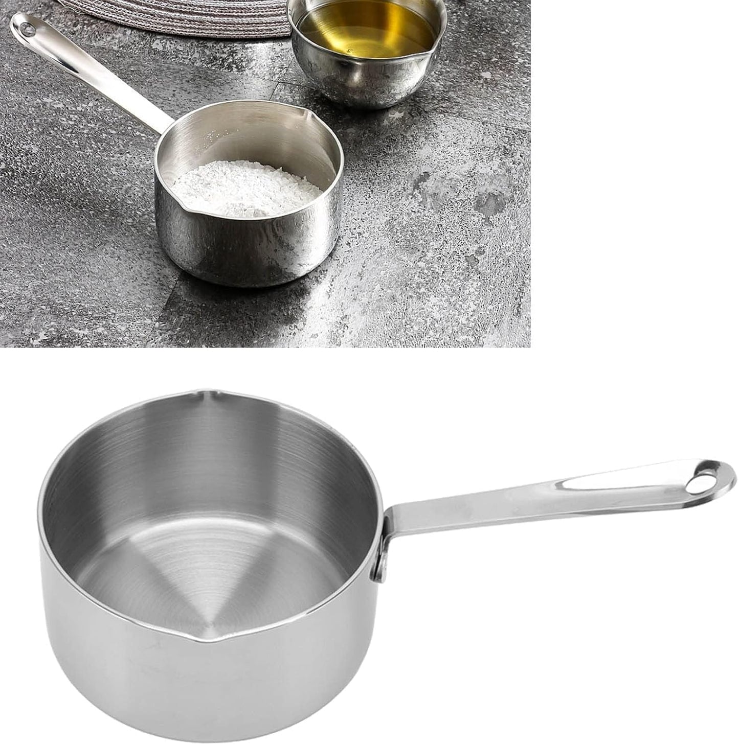 Small Sauce Pan, Stainless Steel Saucepan Multipurpose Sauce Pan, 350ml Stainless Steel Saucepan with Two Side Spouts and Long Handle Small Sauce Pot Mini Saucepans