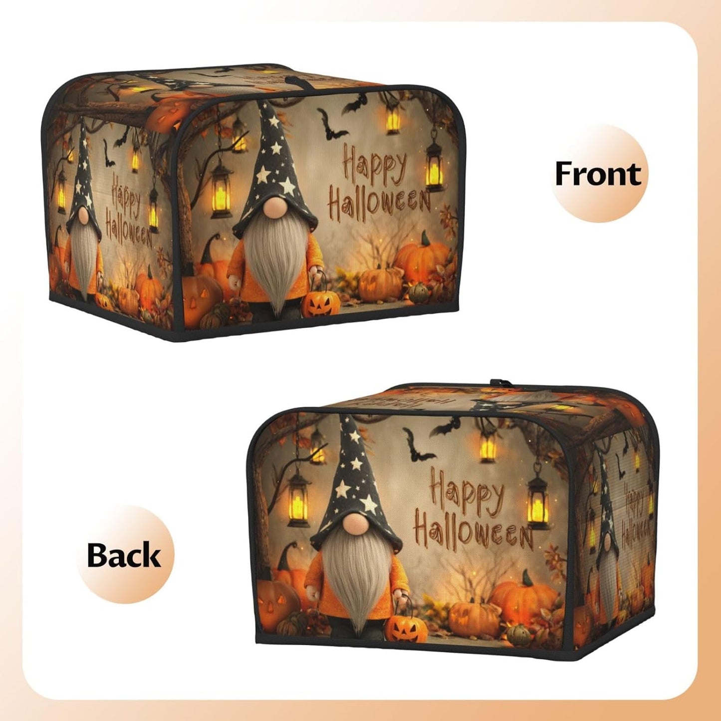 Toaster Cover 4 Slice Halloween Gnome Pumpkin Kitchen Small Appliance Covers with Pockets Dust and Fingerprint Protection