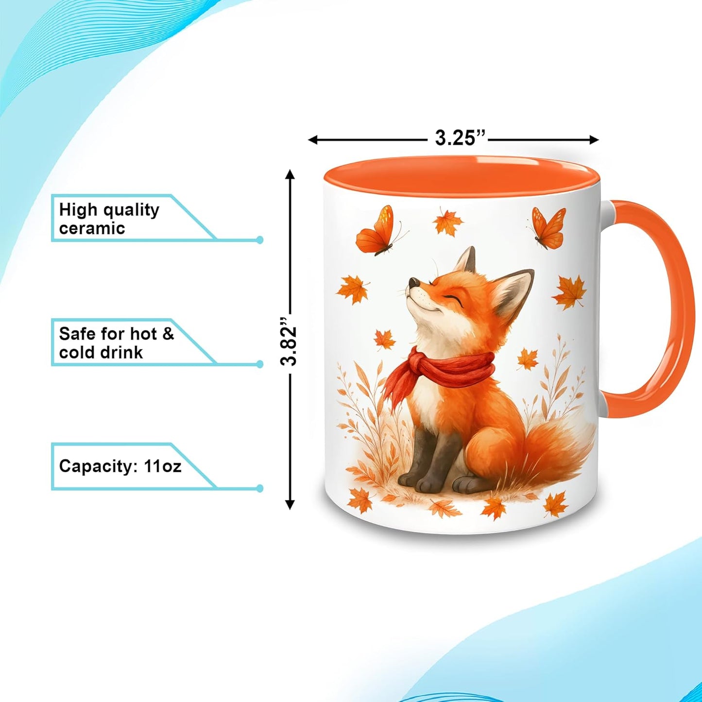 Hyturtle Fall Fox Coffee Mug And Keychain - Cute Fox Gift For Women - Autumn Animals For Lovers - Maple Leaf Animals Present For Her - Thanksgiving Decor - Coffee Cup Ceramic Mug 11 Oz