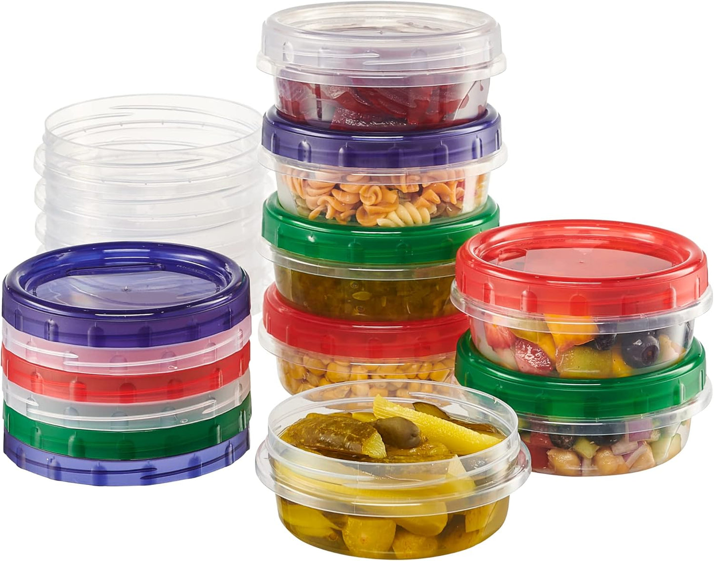 8 ounce Plastic Food Storage Containers with colored Twist Top Lids Reusable Leak Proof Deli Containers for Freezer Storage Meal Prep (24)
