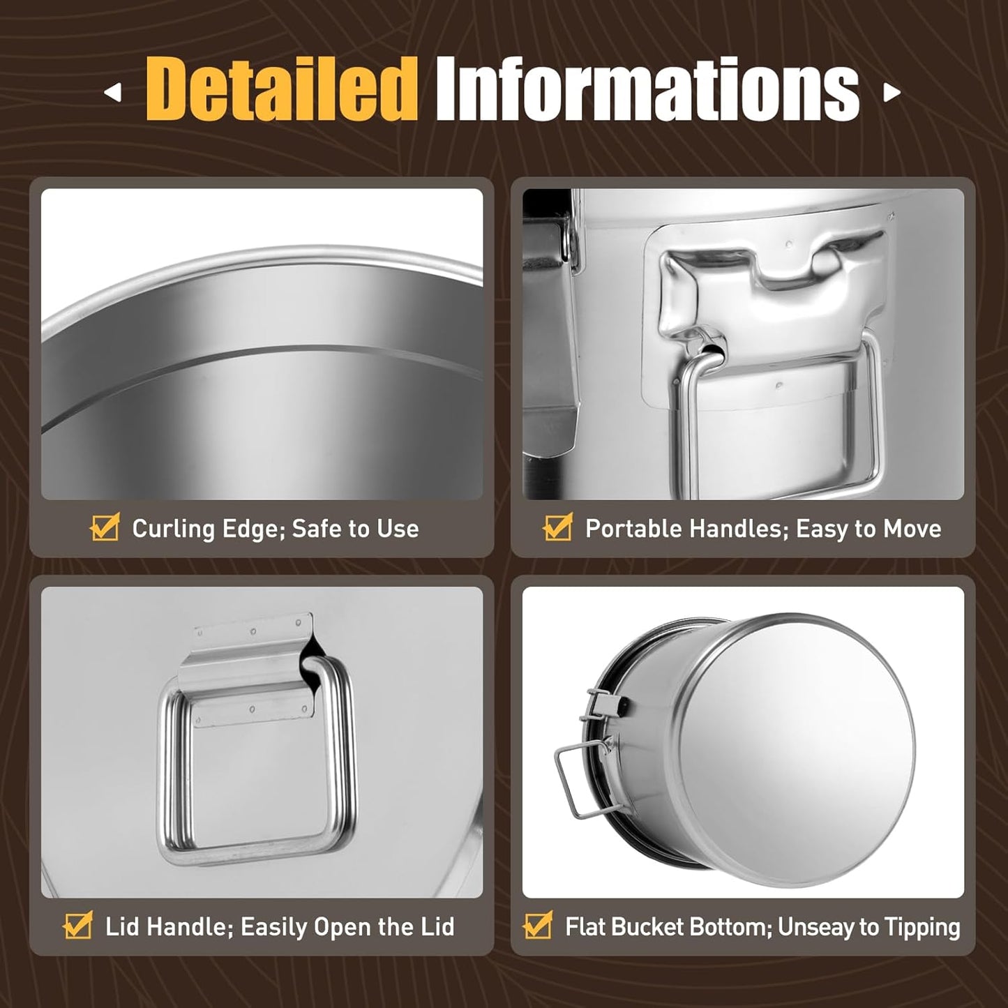 33L Stainless Steel Storage Bucket, Food Storage Containers With Lids and Sturdy Locking Clamp, 10-21lbs Metal Storage Bucket for Rice, Flour, Grain, Coffee Bean(33L)