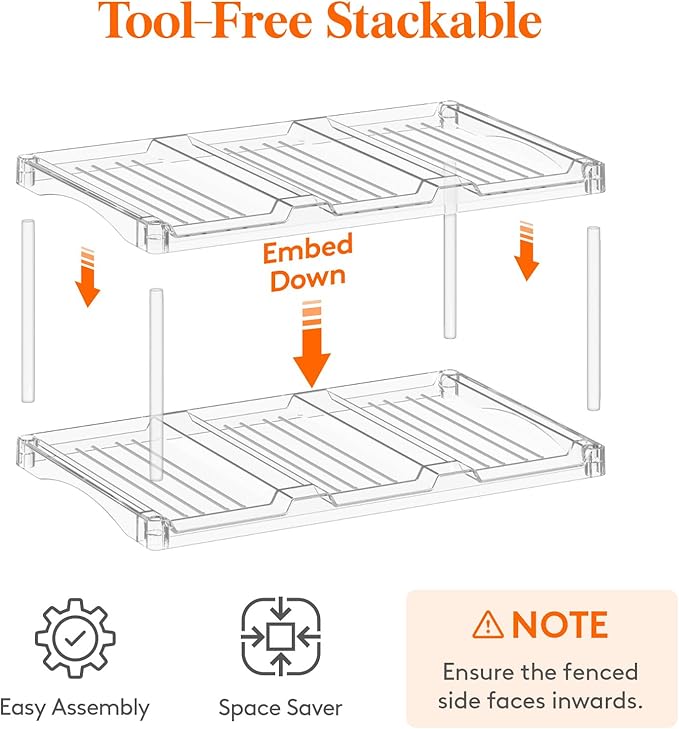 Lifewit Stackable Water Bottle Storage Organizer, Clear Freestanding Wine Bottle Holder for Cabinet, Tumbler Cup Organizer, Plastic Large Compartment Wine Rack for Fridge Cellar, 2Tier Hold 6