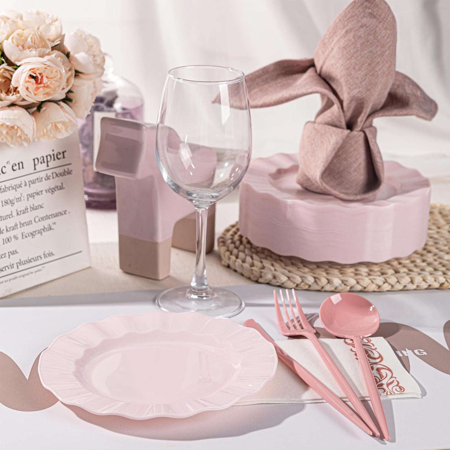 72 Pack Pink Plastic Plates, 7" Disposable Wave Salad/Dessert Plates Elegant Heavy Duty Plate for Party, Wedding, Thanksgiving, Christmas