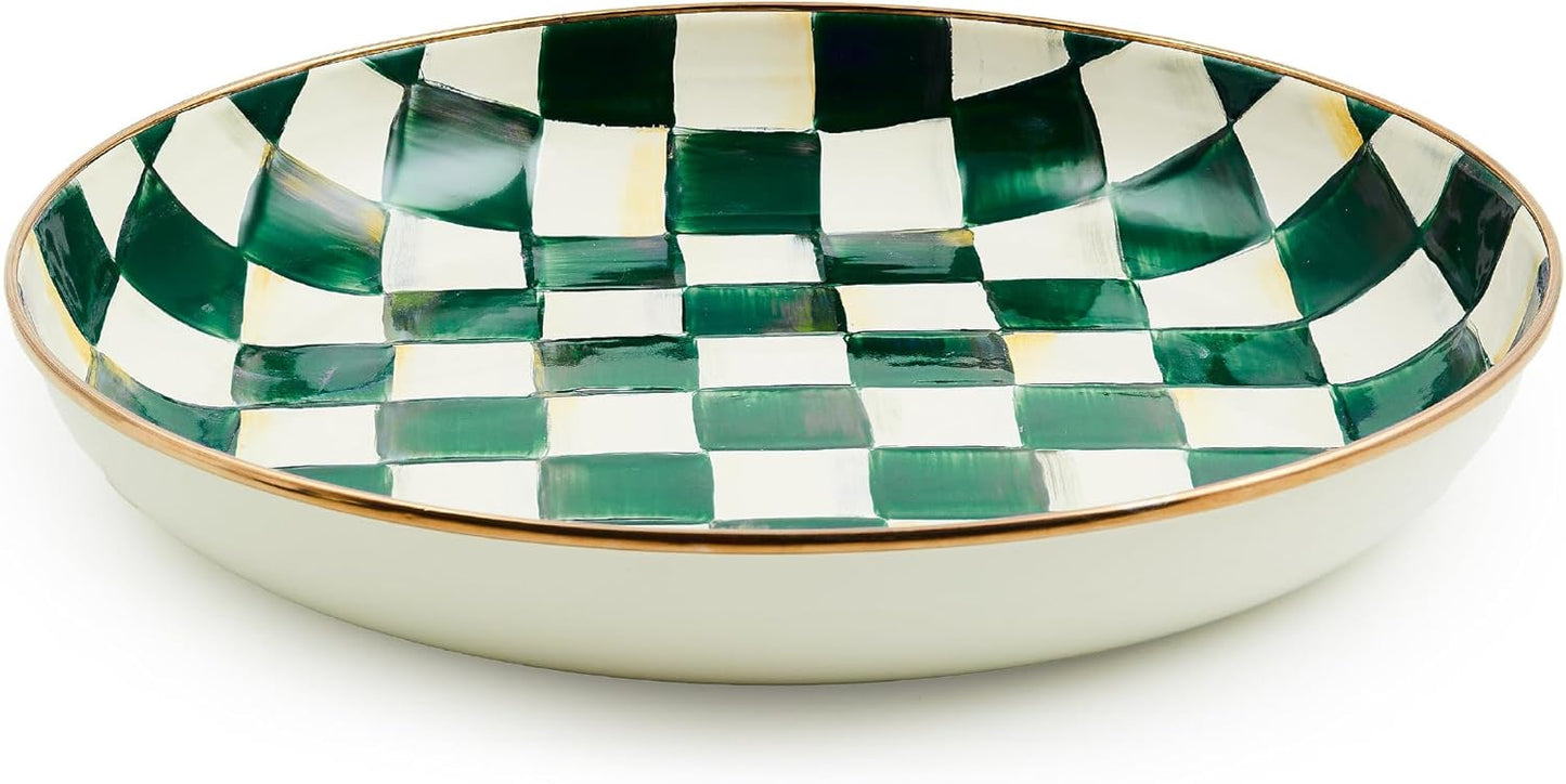 MACKENZIE-CHILDS Enamel Abundant Bowl, Serving Bowl or Fruit Bowl for Display, 13-Cup Capacity, Green-and-White Emerald Check