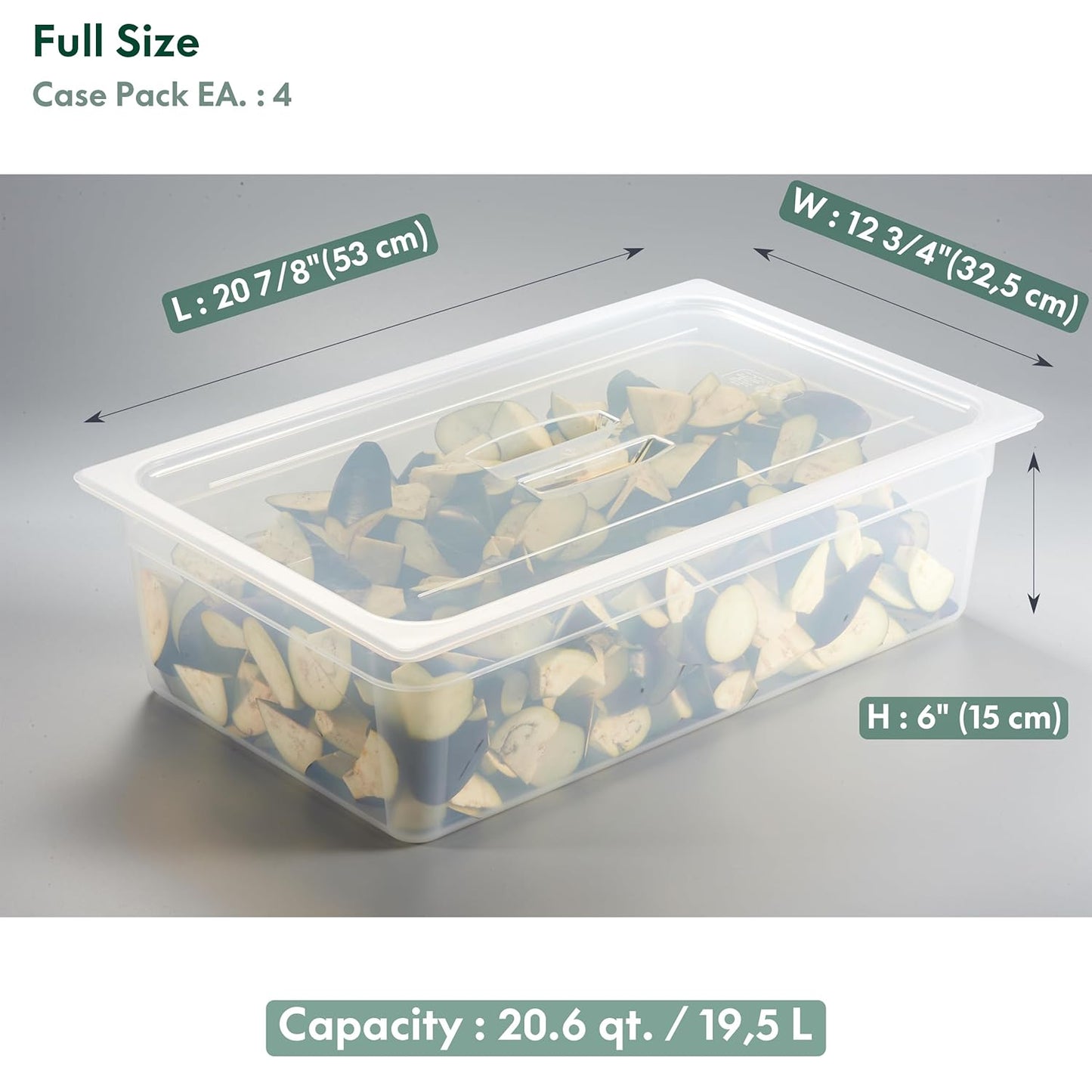 CURTA 4-Pack Full Size 6" Deep Food Pan with Handled Lid – NSF Commercial-Grade Translucent Polypropylene, Stackable Freezer-safe Storage for Restaurants, Catering & Buffets