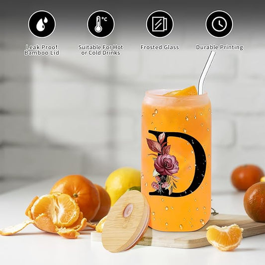 Wulcea Monogrammed Glass Drinking Cup With Lid Straw Cool Grandma Gifts Grandmother Nana Glamma Mawmaw Yaya Abuela Abuelita Grandmas Mamaw Memaw Mimi Nonna Granny Oma Meme Christmas Xmas Present,D