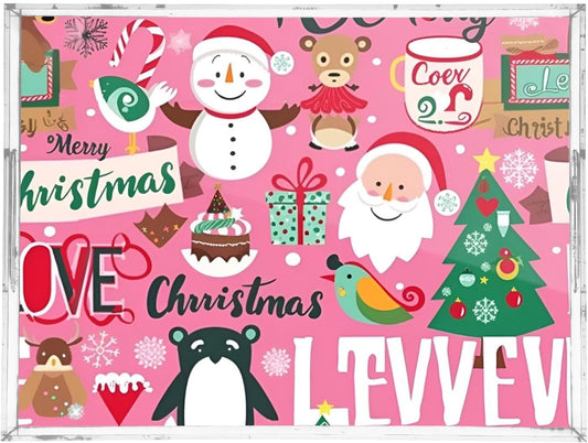 Christmas Patterns 3 Plastic Food Serving Tray Decorative Vanity Trays for Bathroom Coffee Table Kitchen Counter 11.8 * 15.7in