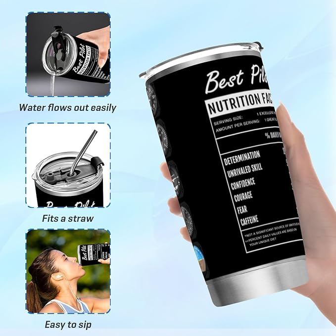 JUDIAN Aviation Gifts for Pilots - 20oz Tumbler Coffee Travel Mug From Daughter Son - Birthday Gift for Airplane Men